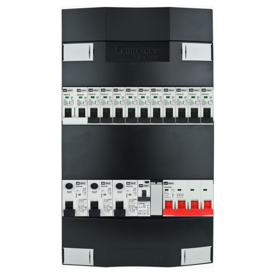 Groepenkast 3f + 10 groepen + fornuisgroep + zonnepanelengroep
