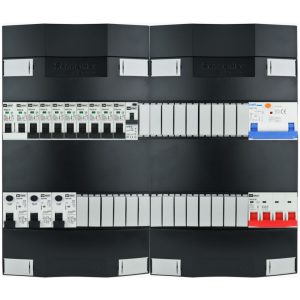 Groepenkast 3f + 8 groepen + fornuisgroep + zonnepanelengroep + autolader (breed)