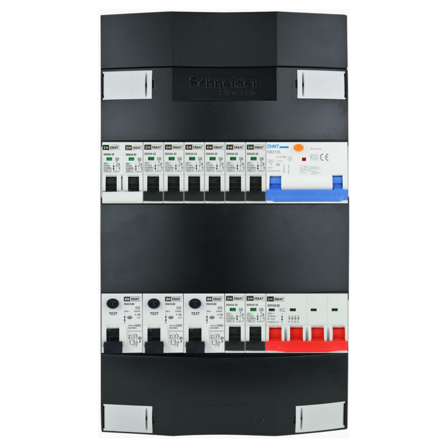 Groepenkast 3f + 8 groepen + fornuisgroep + autolader